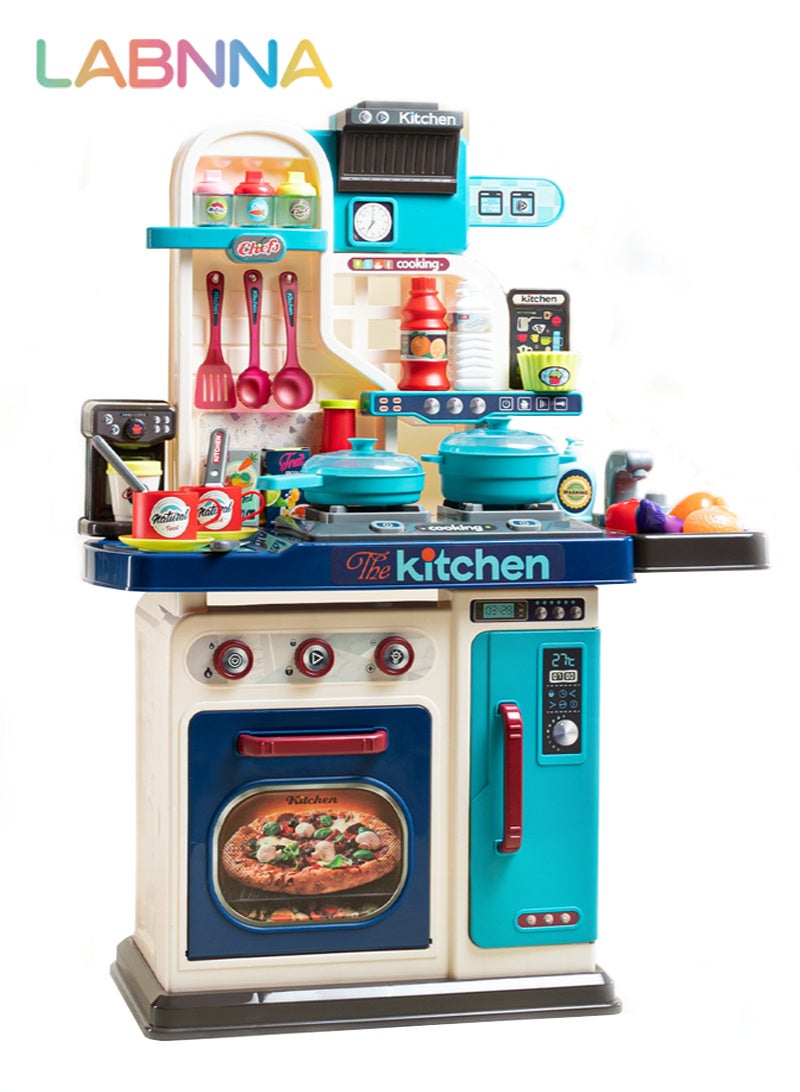 LABNNA مجموعة ألعاب مطبخ للأطفال مكونة من 53 قطعة، موقد طبخ، حوض غسيل، فرن، ألعاب مطبخ مع أضواء وأصوات واقعية، ألعاب تمثيلية، ألعاب مطبخ للأطفال الصغار من عمر 1 إلى 3 سنوات (أزرق) - Image 1